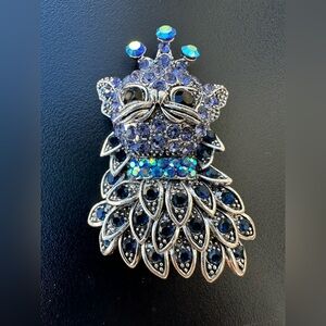 Silver and Blue Cat Brooch